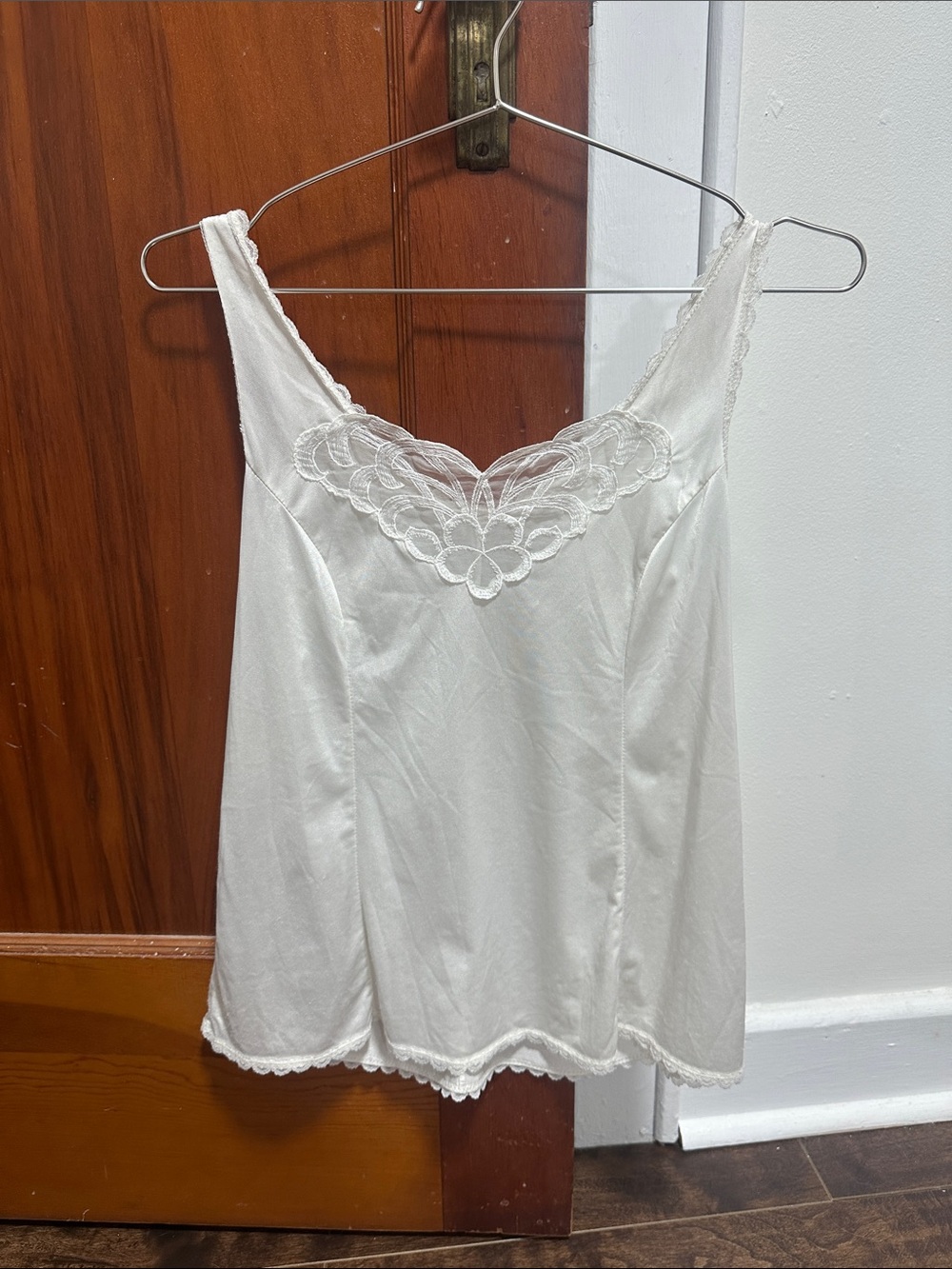 White Lace-Trim Satin Camisole